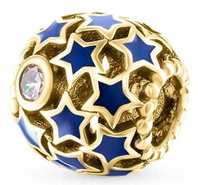 Złoty Charms Niebieskie Gwiazdki Stars Kosmos Gwiazda Niebo SREBRO 925