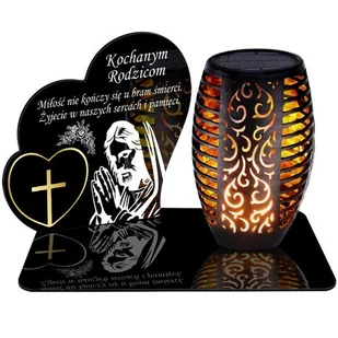 ZNICZ SOLARNY LED WIECZNY PODSTAWKA NA CMENTARZ GRÓB Serce EFEKT PŁOMIENIA DLA RODZICÓW - Lampiony i znicze - miniaturka - grafika 1