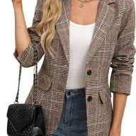 Marynarki i żakiety damskie - TEMU Stylowa marynarka z eleganckim, vintage i codziennym dwukolorowym wzorem w kratę. - miniaturka - grafika 1