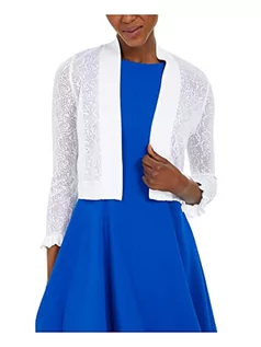 Sukienki - Calvin Klein Damska otwarta dzianinowa sukienka z falbankami, Biały rękaw 3/4, XL - grafika 1