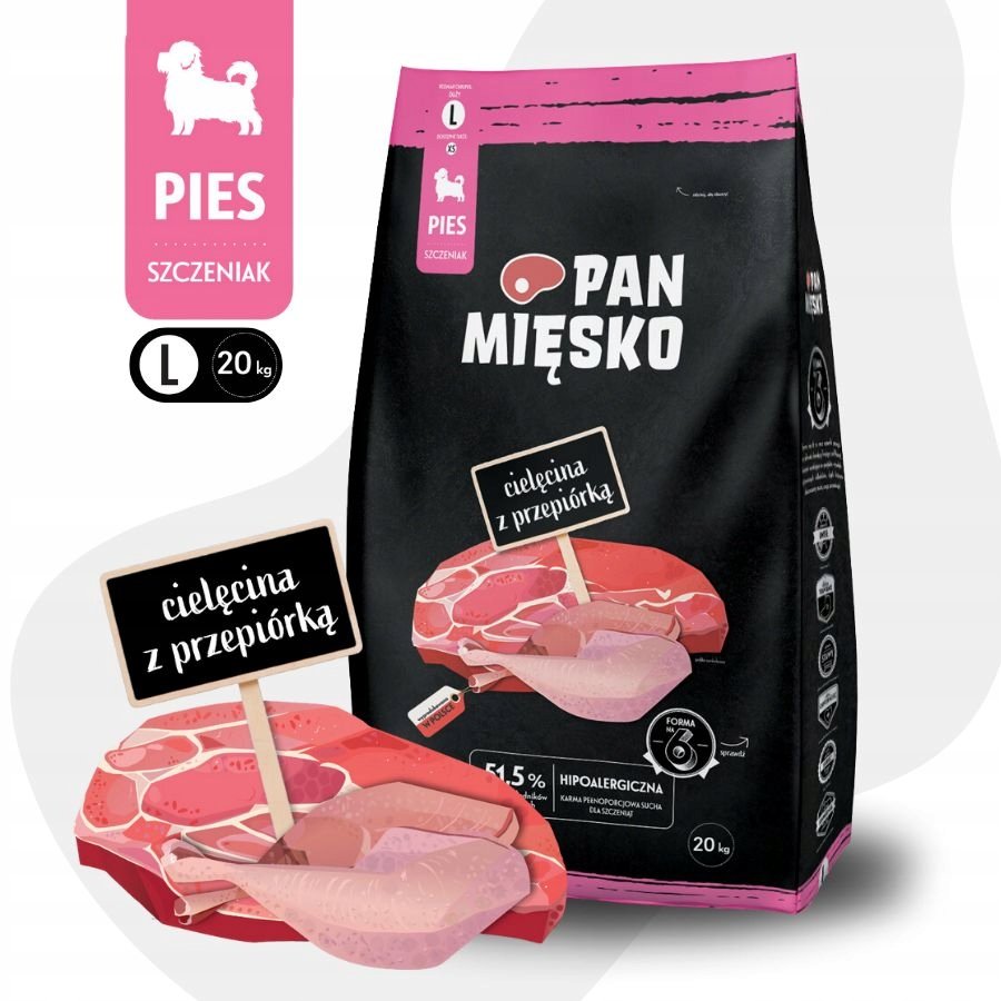 Pan Mięsko dla Szczeniąt Cielęcina z Przepiórką L 20kg