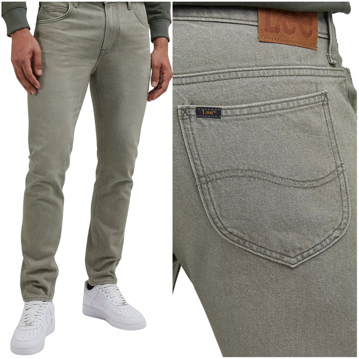 Lee RIDER SLIM Olive lekko dopasowane pastelowe spodnie jeansowe W32 L34
