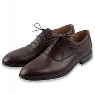 Półbuty męskie - Eleganckie buty męskie półbuty wyjściowe matowe brązowe skóra naturalna 41 - miniaturka - grafika 1