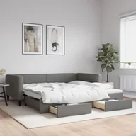 Sofy i kanapy - vidaXL Sofa rozsuwana z szufladami, ciemnoszara, 100x200 cm, tkanina - miniaturka - grafika 1