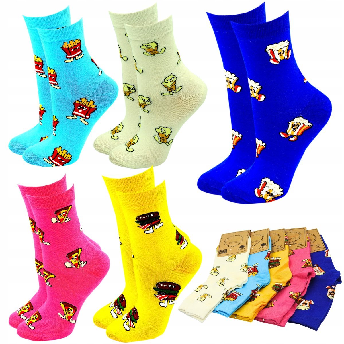 SKARPETY KOLOROWE DAMSKIE SKARPETKI DŁUGIE BAWEŁNIANE 5 PAR WYSOKIE 39-41