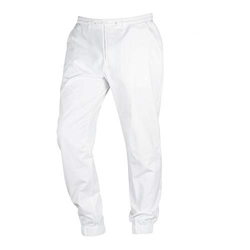 BP Med Trousers 1737-311-0021 wygodne spodnie dla mężczyzn - ściągacz z gumką w pasie - 35% bawełna, 30% poliester, 5% elastolefina - nowoczesny krój - rozmiar: 2XLn - kolor: biały