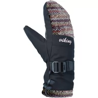 Rękawice narciarskie - Rękawice narciarskie damskie jednopalczaste Viking Tanuka Mitten 0954 czarny z kropkami - miniaturka - grafika 1