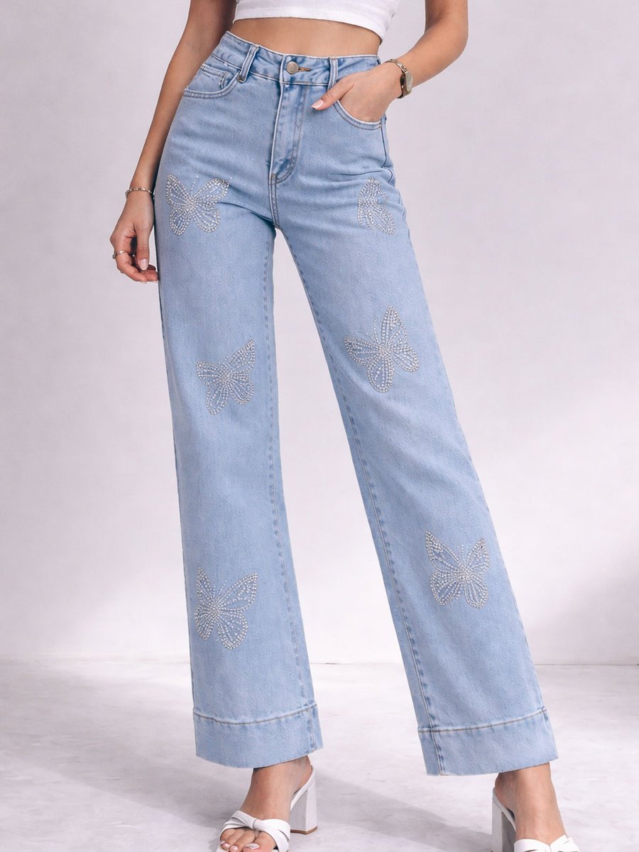 Jeansy z szeroką nogawką 2XL niebieski