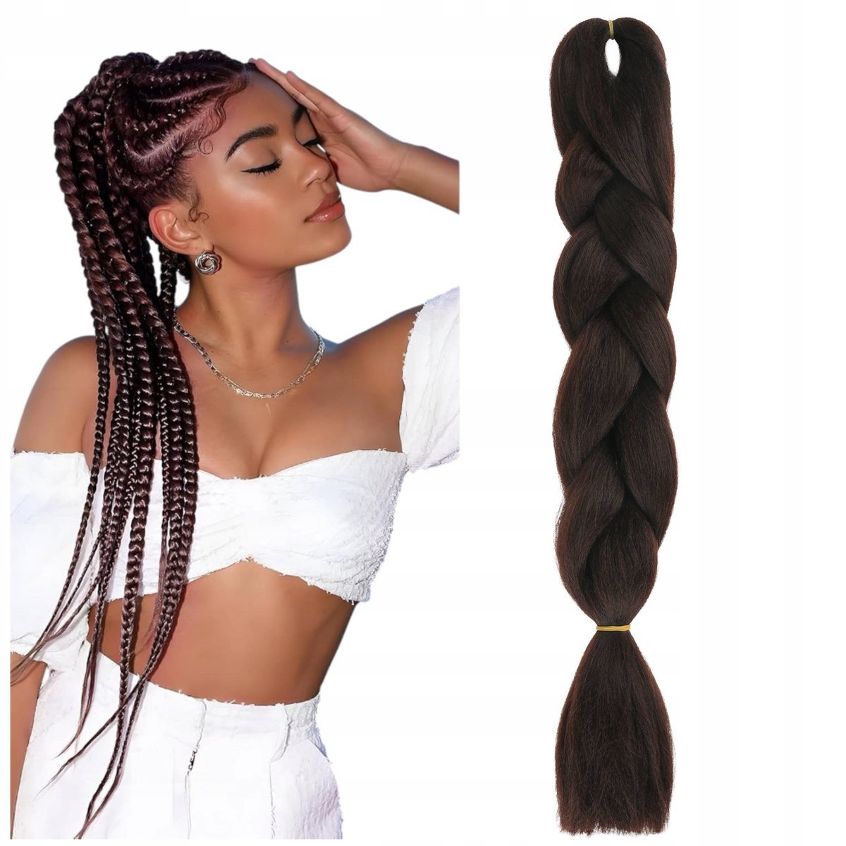 Sztuczne Włosy Do Warkoczyków Warkoczyki Syntetyczne Warkocze Brązowe 100g