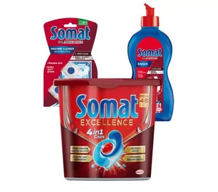 Somat Excellence 4 in 1 48 szt. + tabletki do czyszczenia zmywarki 3 szt. + nabłyszczacz 500 ml - Środki do zmywarek - miniaturka - grafika 1