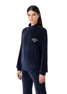 Emporio Armani Damska bluza z prążkowanym welurem, morski, XL - Bluzy damskie - miniaturka - grafika 1
