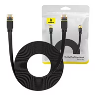 Kable miedziane - Płaski kabel sieciowy Baseus Ethernet RJ45, Gigabit, Cat.7, 8 m (czarny) - miniaturka - grafika 1