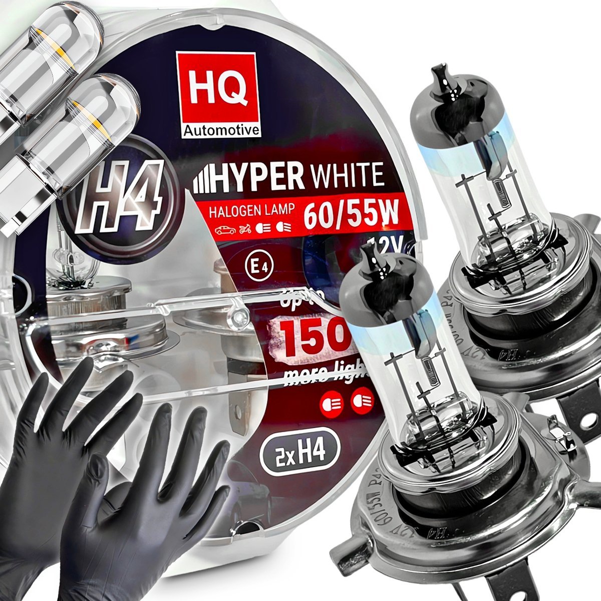 Żarówki H4 Hq Automotive +150% Więcej Światła Hyper White + W5W Led Clear