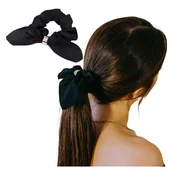 Ozdoby do włosów - Gumka do Włosów Czarna Długa Kokarda ze Złotym Pierścieniem Lekka i Wygodna - miniaturka - grafika 1