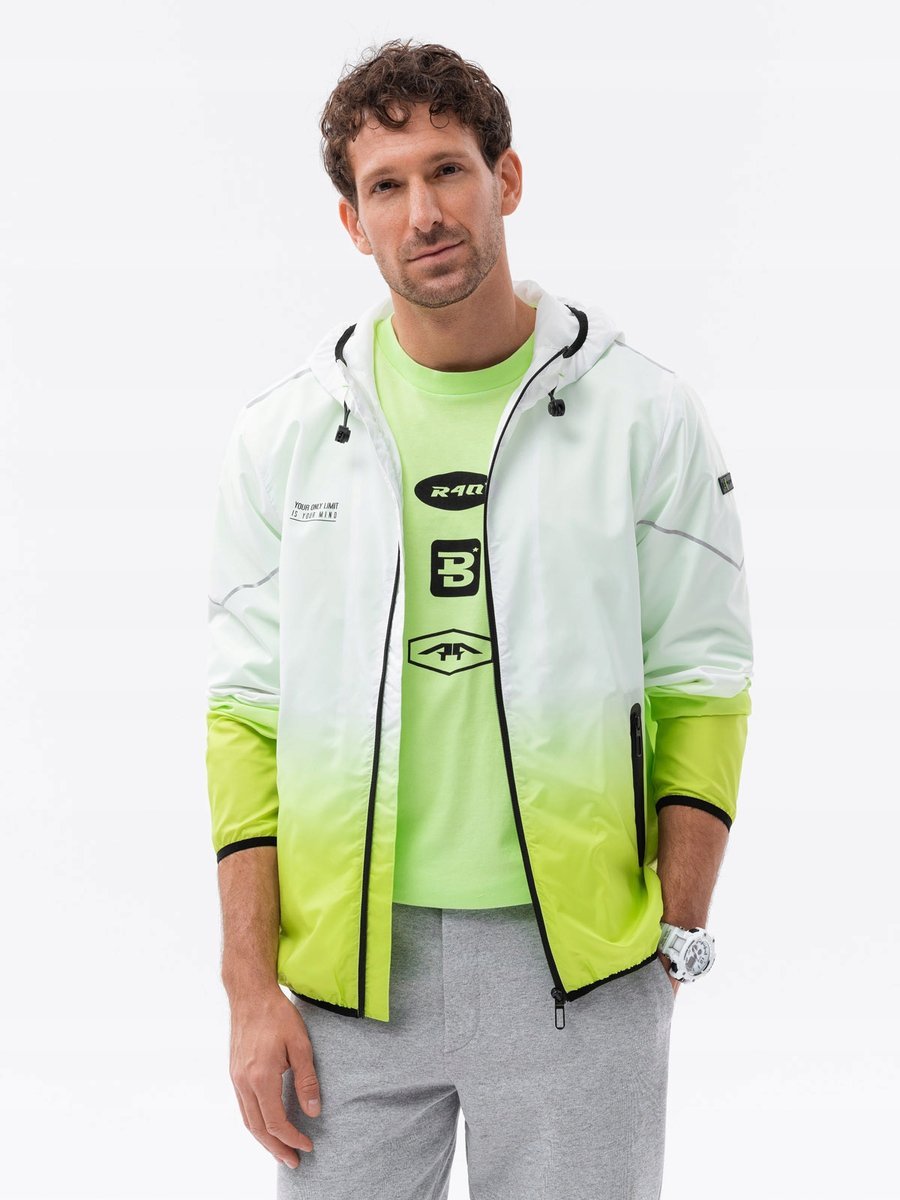 Kurtka męska sportowa z efektem ombre biało-limonkowa V1 OM-JANP-0104 XXL