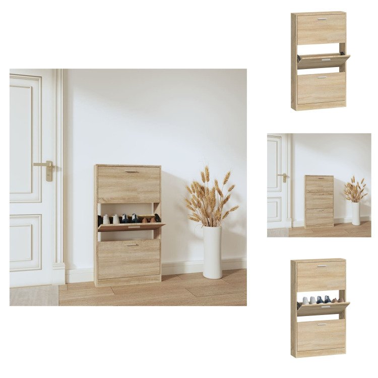 vidaXL Szafka na buty dąb 59x17x108 cm materiał drewnopochodny - Stojaki i szafki na buty