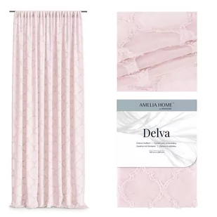 Firana DELVA kolor różowy haftowany motyw boho taśma taśma woal 140x270 ameliahome - SCURT/AH/DELVA/PLEAT/PINK/140X270 - Firany - miniaturka - grafika 1
