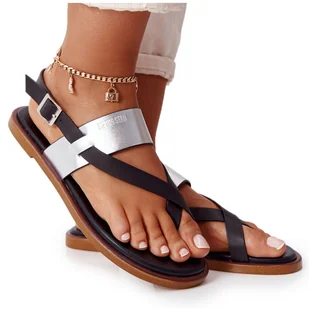 Skórzane Sandały Japonki Big Star HH274712 Czarno-Srebrne czarne srebrny - Sandały damskie - miniaturka - grafika 1