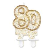 Urodziny dla dorosłych - GoDan Świeczka na tort "80", złota z brokatem, 8 cm PF-SCZK80 - miniaturka - grafika 1