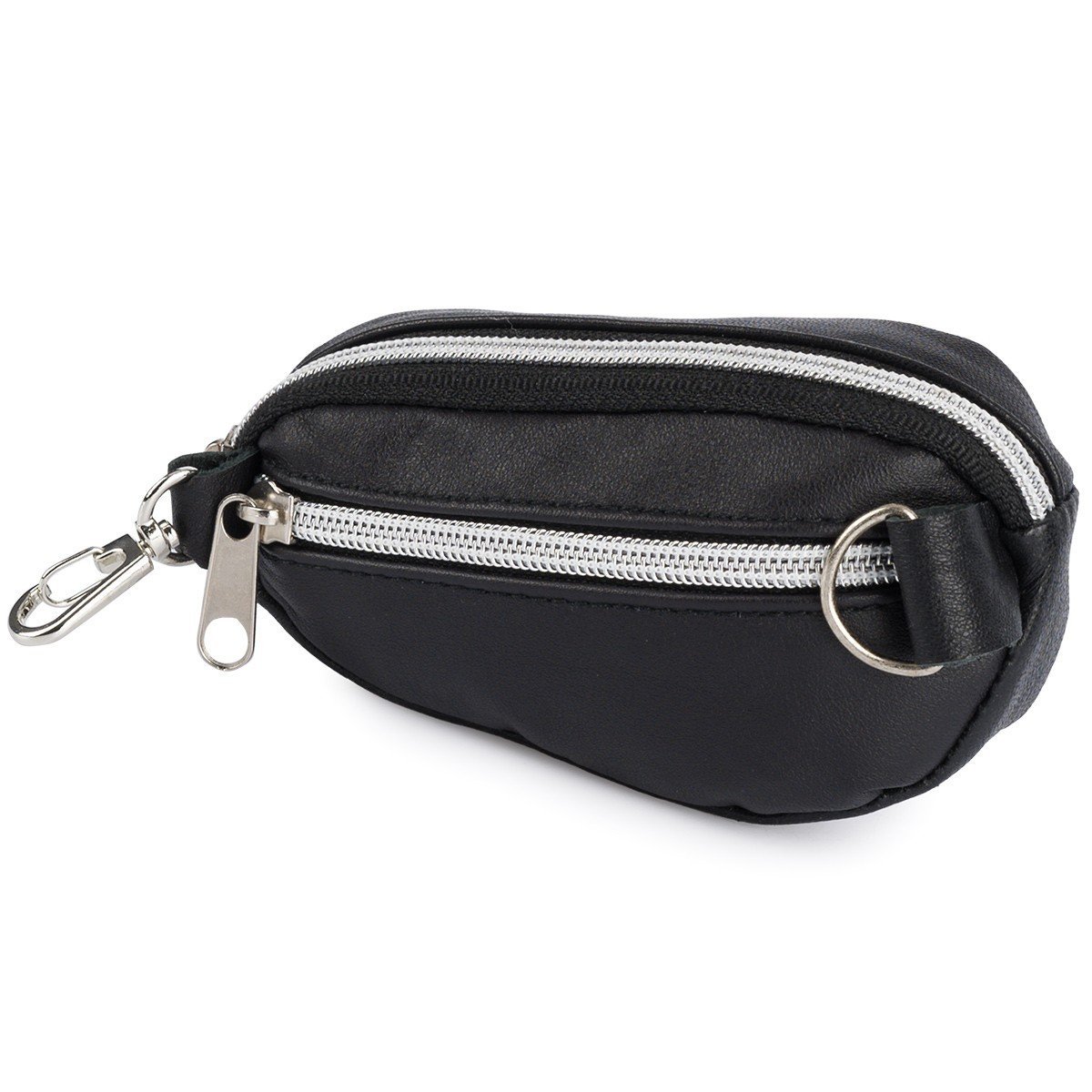 Etui Na Klucze Skórzane Duże Trzykomorowe Kluczówka Czarna Karabińczyk Premium L64 : Kolory - Czarny