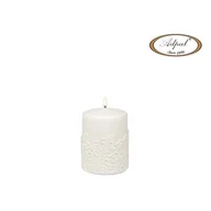Świece - Świeca pieńkowa 10 x 7 cm koronka V lakier biała - miniaturka - grafika 1
