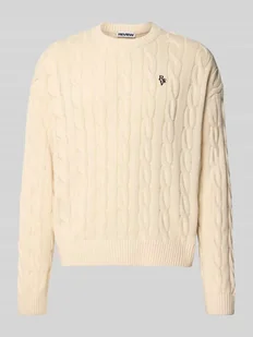 Sweter z dzianiny ze ściegiem warkoczowym i wyhaftowanym logo - Swetry męskie - miniaturka - grafika 1