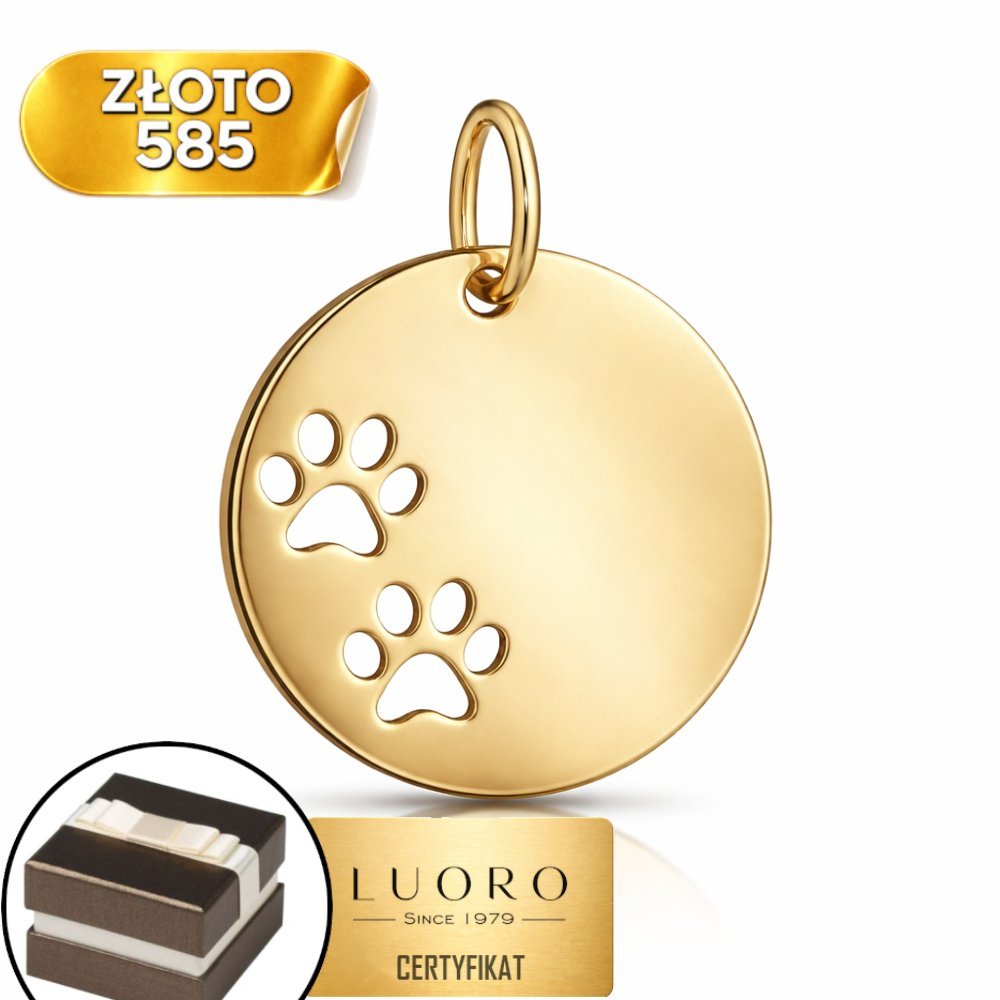 ZAWIESZKA ZŁOTA 585 14K PEŁNE KOŁO ŁAPKI PSA 17 MM ELEGANCKA PREZENT