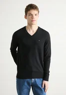 Swetry męskie - Sweter Tommy Hilfiger V-Neck Czarny Pima Cotton Blend With Cashmere r. XXL - miniaturka - grafika 1