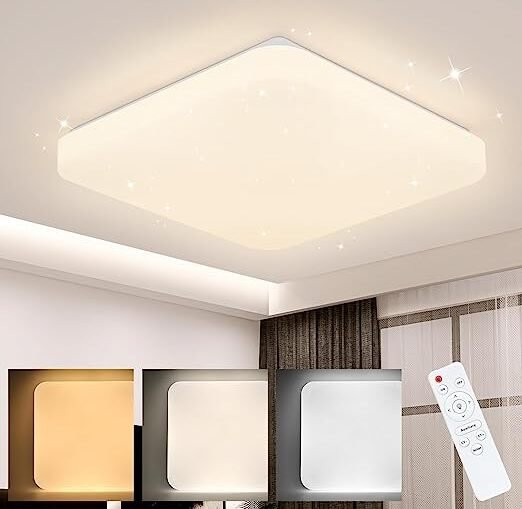 ZMH lampa sufitowa LED do sypialni - 37W gwieździste niebo ściemnialna z pilotem 28cm kwadratowa lampa kuchenna do salonu kuchni przedpokoju