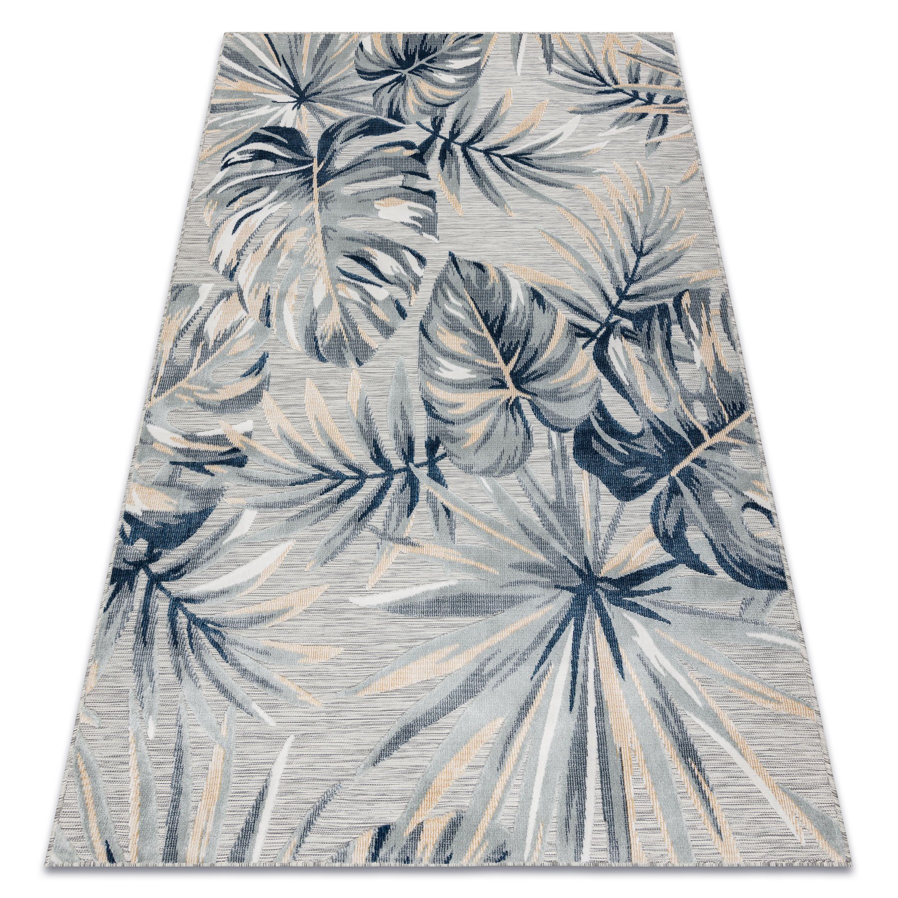 Dywan Strukturalny BOTANIC 65265 Liście Monstera płasko tkany, na balkon, taras - szary 137x190 cm