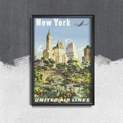 Plakaty - Plakat retro do salonu Plakat linii lotniczych New York United Air - miniaturka - grafika 1