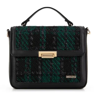 Damska torebka crossbody z tkaniny bouclé czarno - zielona - Torebki damskie - miniaturka - grafika 1
