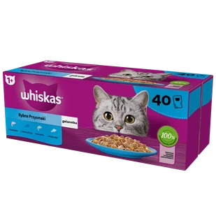 WHISKAS Adult saszetki 40 x 85 g Rybne Przysmaki - mokra karma dla dorosłego kota, w galaretce (kawałki z: łososiem, tuńczykiem, dorszem, białą rybą) + SKARPETY GRATIS !!! - Mokra karma dla kotów - miniaturka - grafika 2
