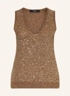 Koszulki i topy damskie - Weekend Max Mara Top Z Dzianiny Acaici Z Cekinami beige - miniaturka - grafika 1