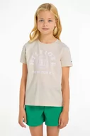 Koszulki dla dziewczynek - Tommy Hilfiger t-shirt bawełniany dziecięcy kolor beżowy - miniaturka - grafika 1