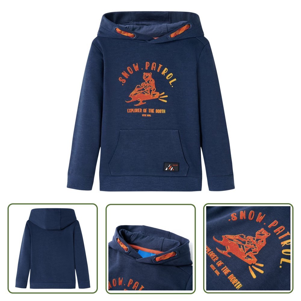 Bluza dziecięca z kapturem - granatowy melanż i pomarańcz - 116 - Bluza Dziewczęca