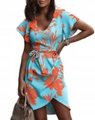 Sukienki - ELEGANCKA SUKIENKA MINI W KWIATY NIEBIESKA NA LATO - miniaturka - grafika 1