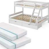 Łóżka dla dzieci i młodzieży - Vitalispa Łóżko piętrowe Everest, 140x200 / 90x200 cm z 2 materacami i 2 szufladami, Biały - miniaturka - grafika 1