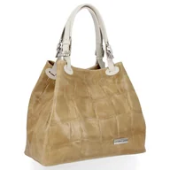 Torebki damskie - Vittoria Gotti Firmowa Torebka Skórzana Włoski Shopper w modny motyw Żółwia Ciemno Beżowa - miniaturka - grafika 1