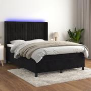 Łóżka - Łóżko kontynentalne z materacem i LED, czarny aksamit 140x200cm2 Lumarko! - miniaturka - grafika 1
