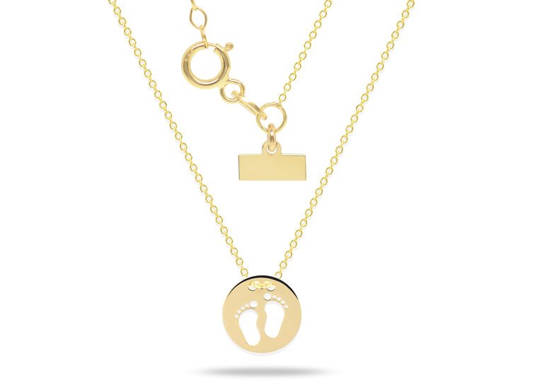 ZŁOTY NASZYJNIK STÓPKI STOPY DLA MAMY GRAWER 585