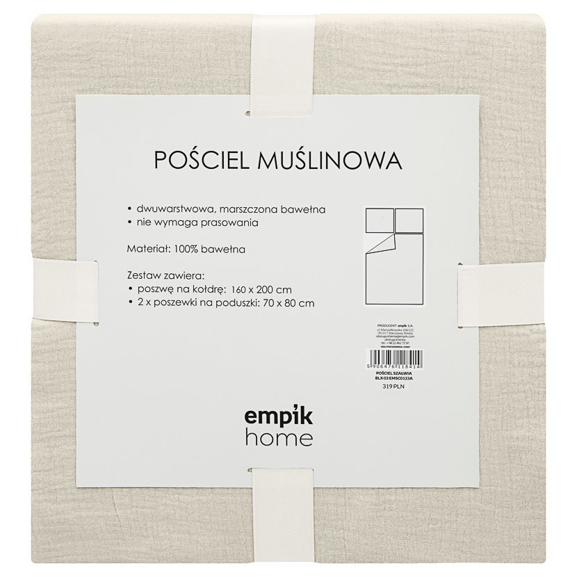 Empik Home, Pościel muślinowa, beżowy, 160x200 cm