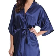 Szlafroki damskie - Szlafrok satynowy - Granatowy M - miniaturka - grafika 1