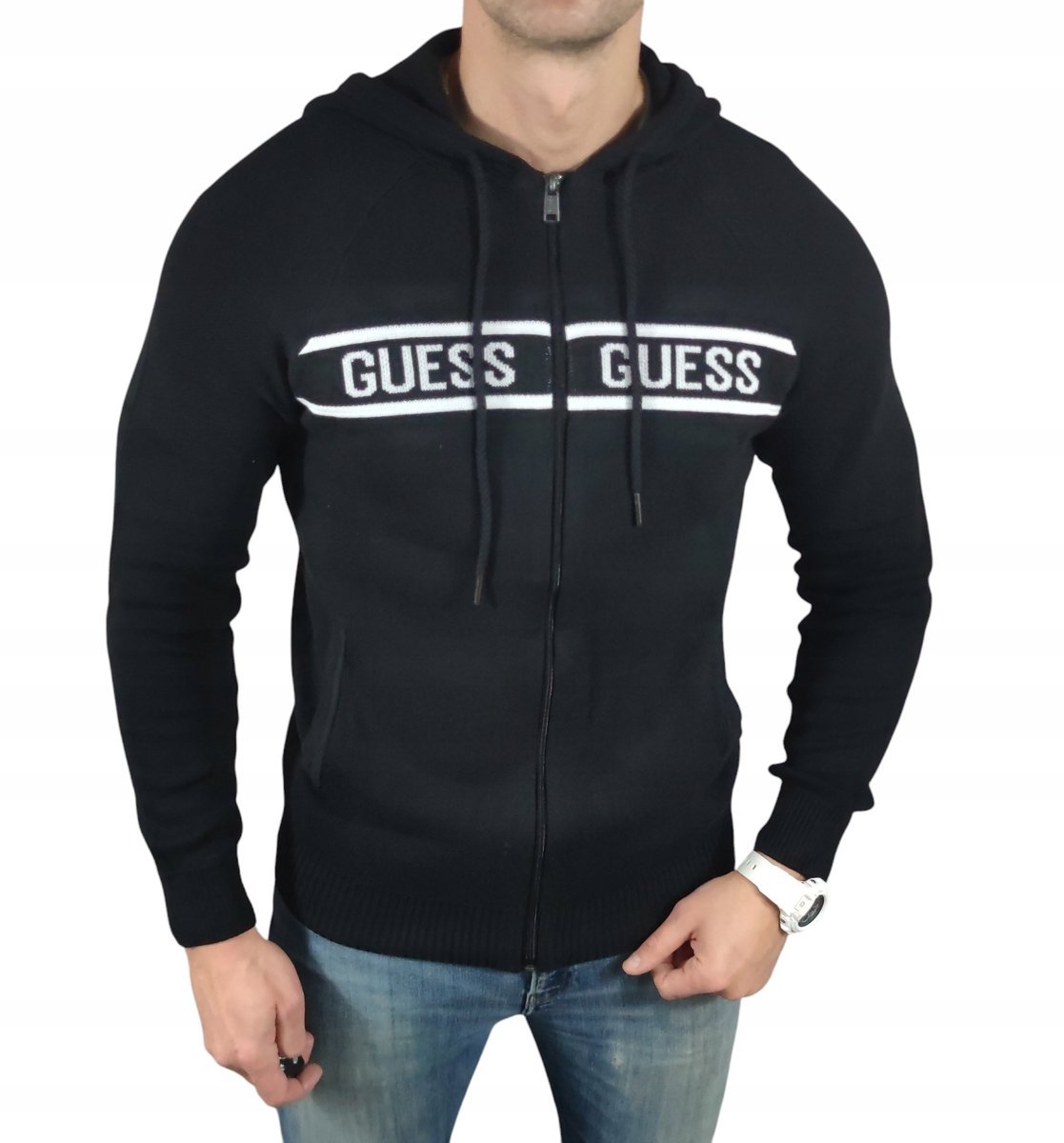 Sweter z kapturem Guess jeans X4BR03 Z27Y0, dzianina czarna - L