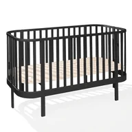 Łóżeczka i kojce - ATB Meble - Grand Czarne Łóżeczko Drewniane 2w1 140x70 Dziecięce - miniaturka - grafika 1