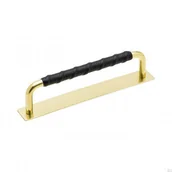 Zawiasy, okucia i inne akcesoria - Uchwyt meblowy podłużny z podkładką Royal Deluxe 128 Mosiężny Czarna Skóra - miniaturka - grafika 1