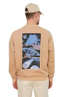 Bluzy męskie - Trendyol Męska bluza z okrągłym dekoltem Galaxy oversize, beżowa, XL, BEŻOWY, XL - miniaturka - grafika 1