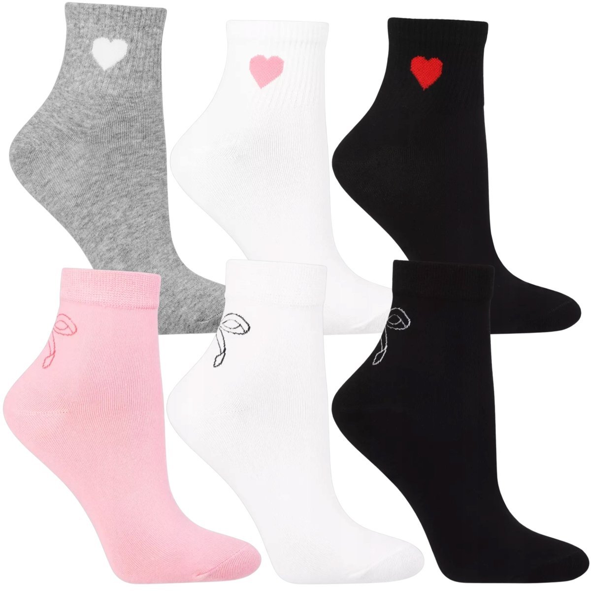 6X SKARPETKI DAMSKIE KRÓTKIE 3/4 BAWEŁNA SKARPETY SERCA UROCZE MORAJ 38-41