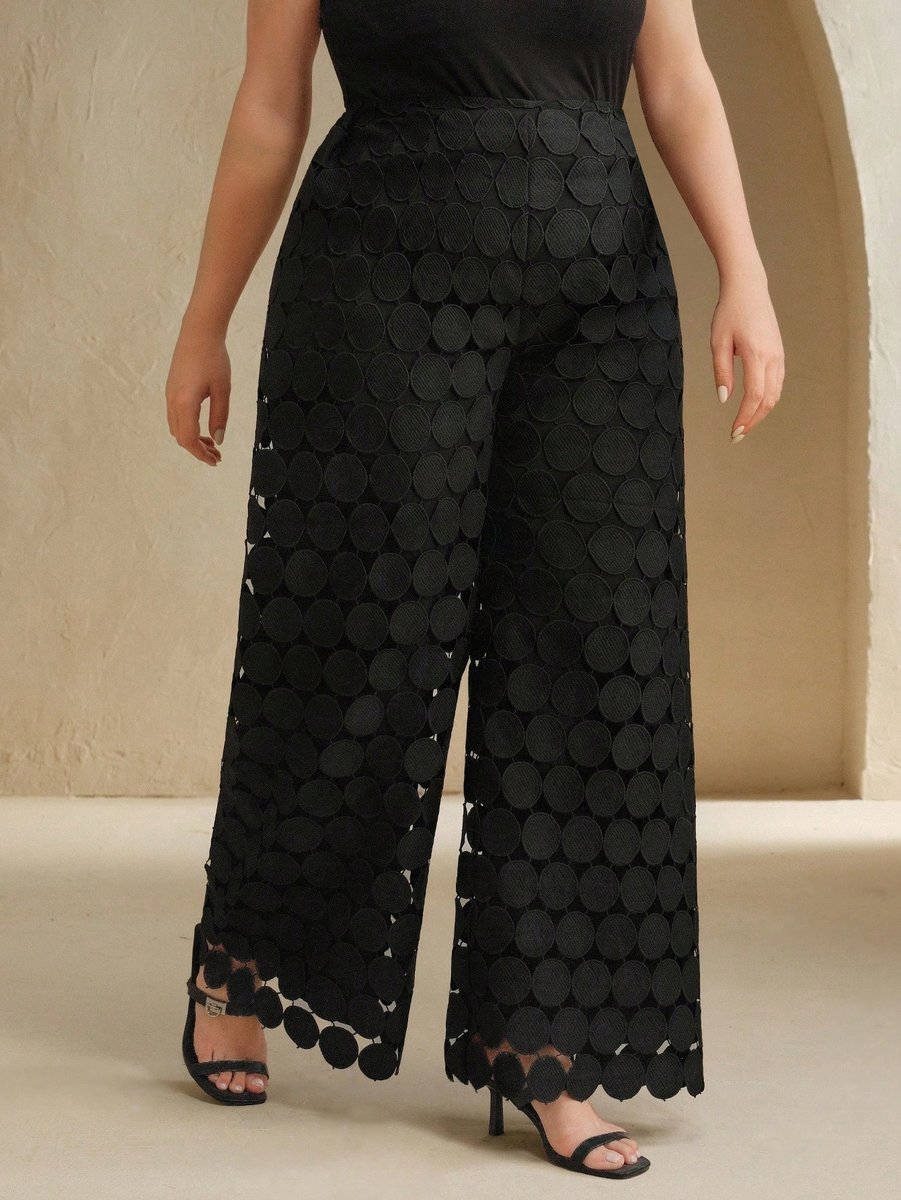 SHEIN CZARNE ELEGANCKIE SPODNIE PLUS SIZE Z APLIKACJAMI NA LATO 48 1MA