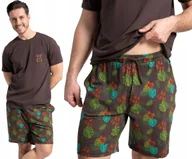 Piżamy damskie - Bawełniana Piżama Męska Brązowa Krótki Rękaw Spodenki Nadruk Wzór MORAJ L - miniaturka - grafika 1